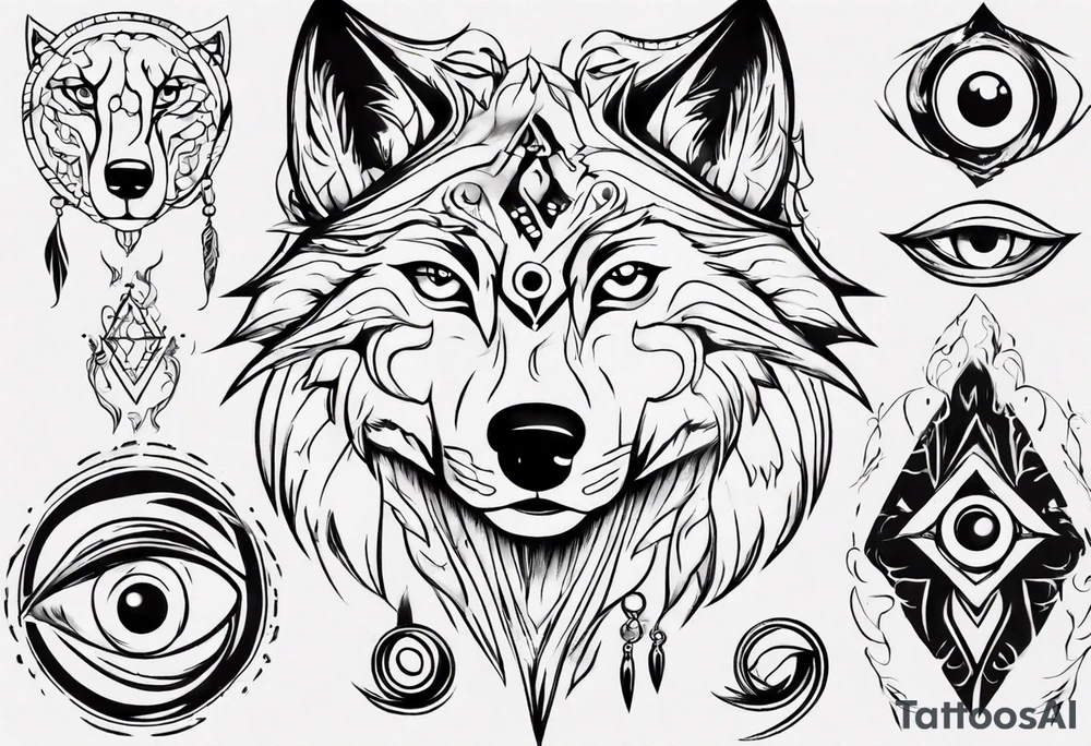 Wolf with woman eye tattoo idea