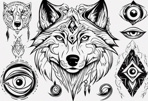 Wolf with woman eye tattoo idea