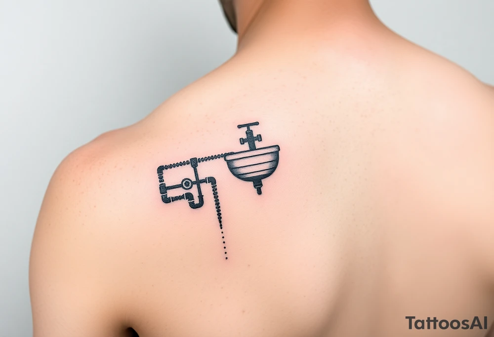 tatto with horizontal system of piping coming from a sink down a forearm tattoo idea