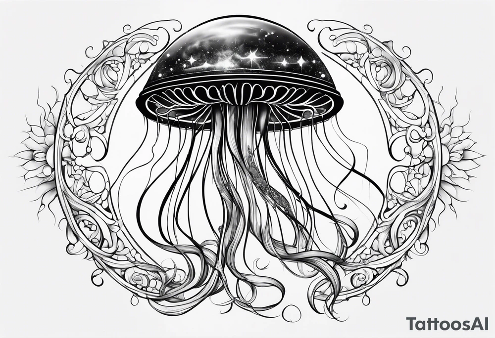 A galaxy inside a long slender mystical jellyfish tattoo idea