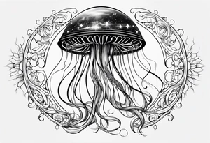 A galaxy inside a long slender mystical jellyfish tattoo idea