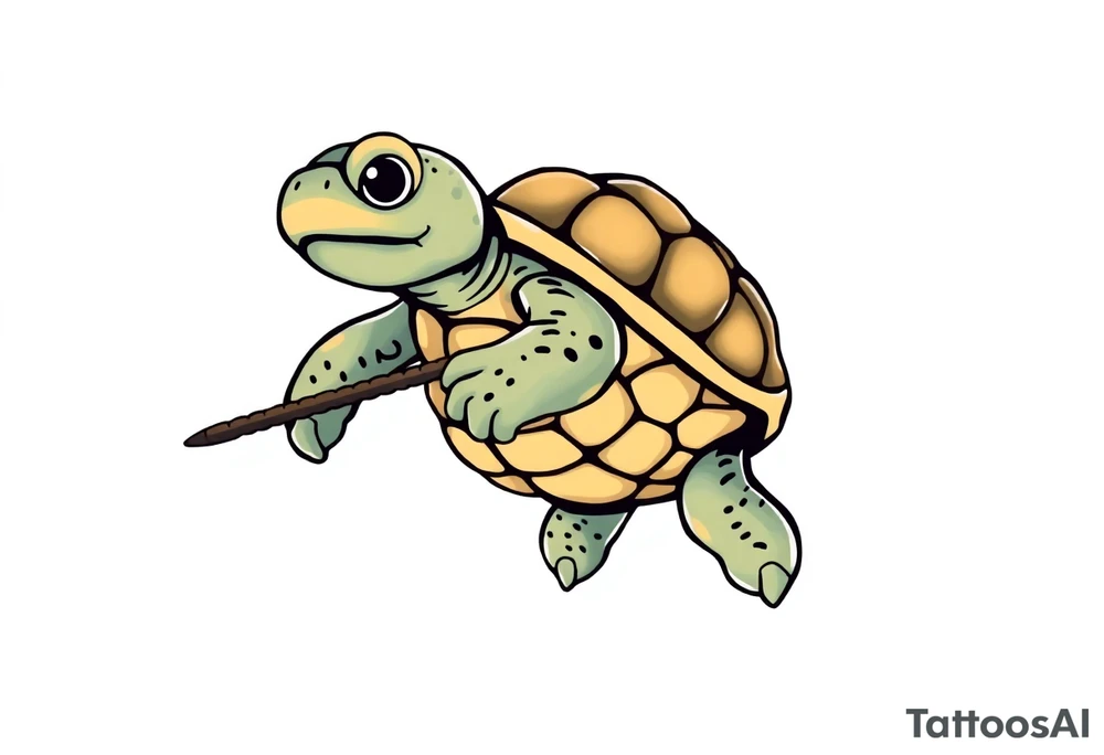 Turtle holding a trident tattoo idea