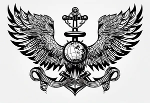 minimalist tribal tattoo with an eagle, globe, and anchor infused with the art tattoo idea
