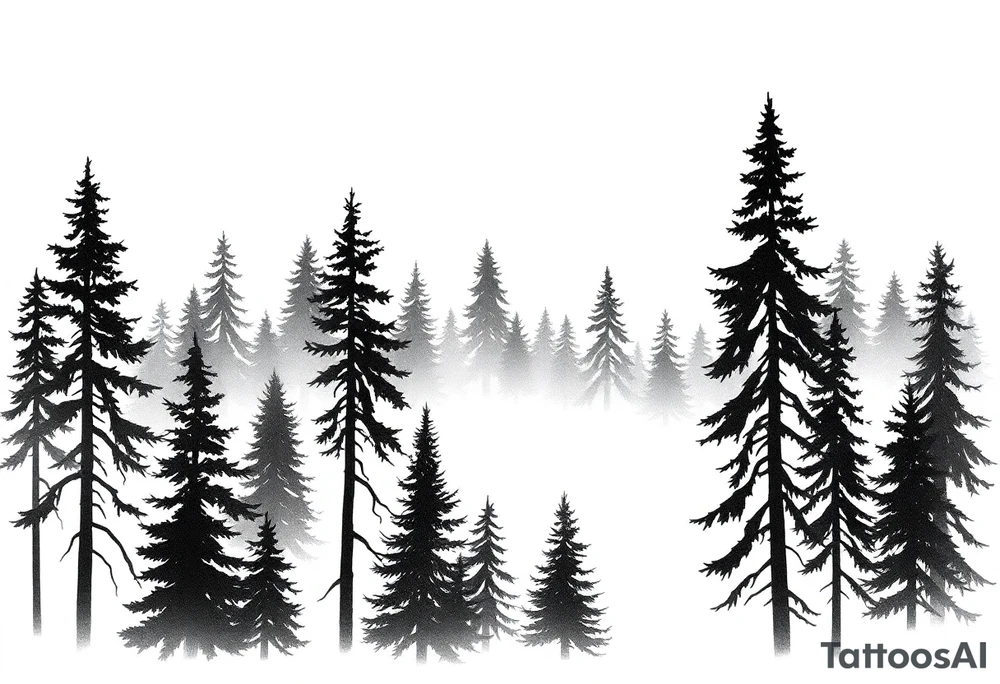 Coniferouse forest silhouette with black and gray trees tattoo idea Coniferouse forest silhouette with black and gray trees tattoo idea