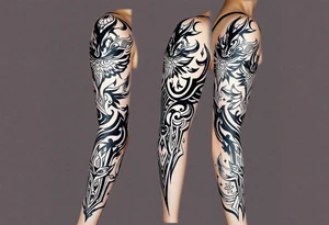 shaman style mytical bold line with rhyme tattoo idea