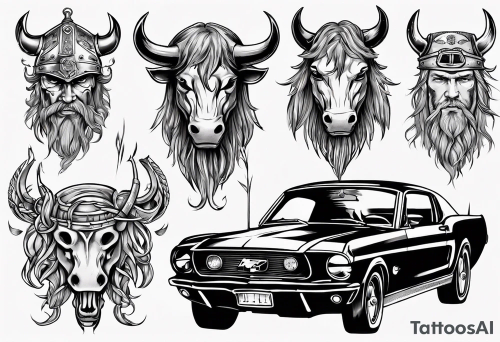 Viking head with a old mustang car tattoo idea