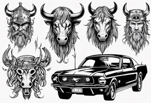 Viking head with a old mustang car tattoo idea