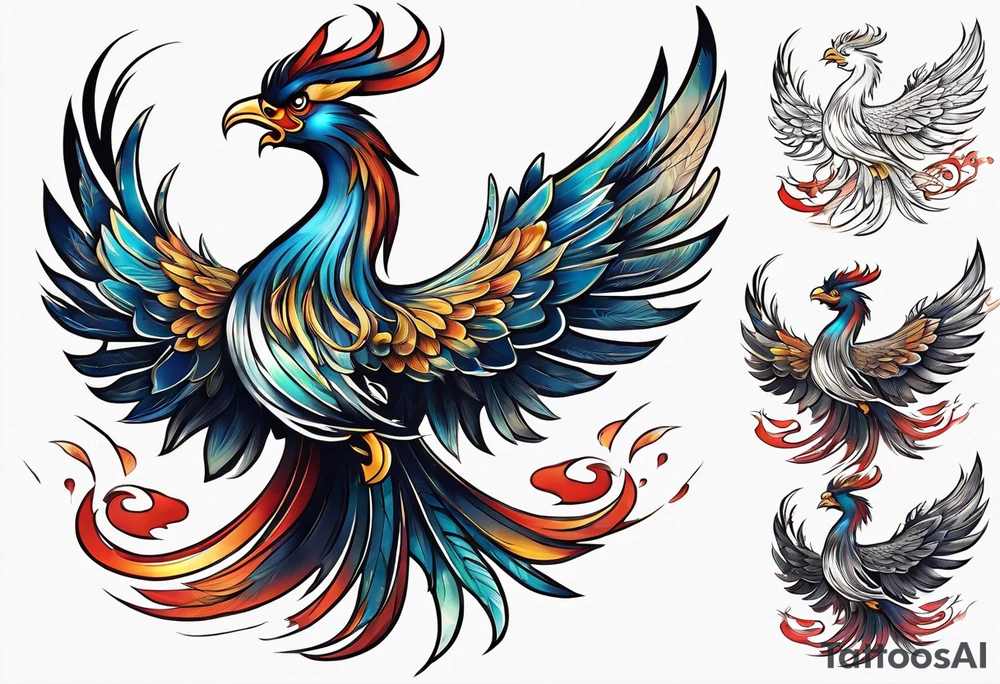 traditional Japanese phoenix no background tattoo idea