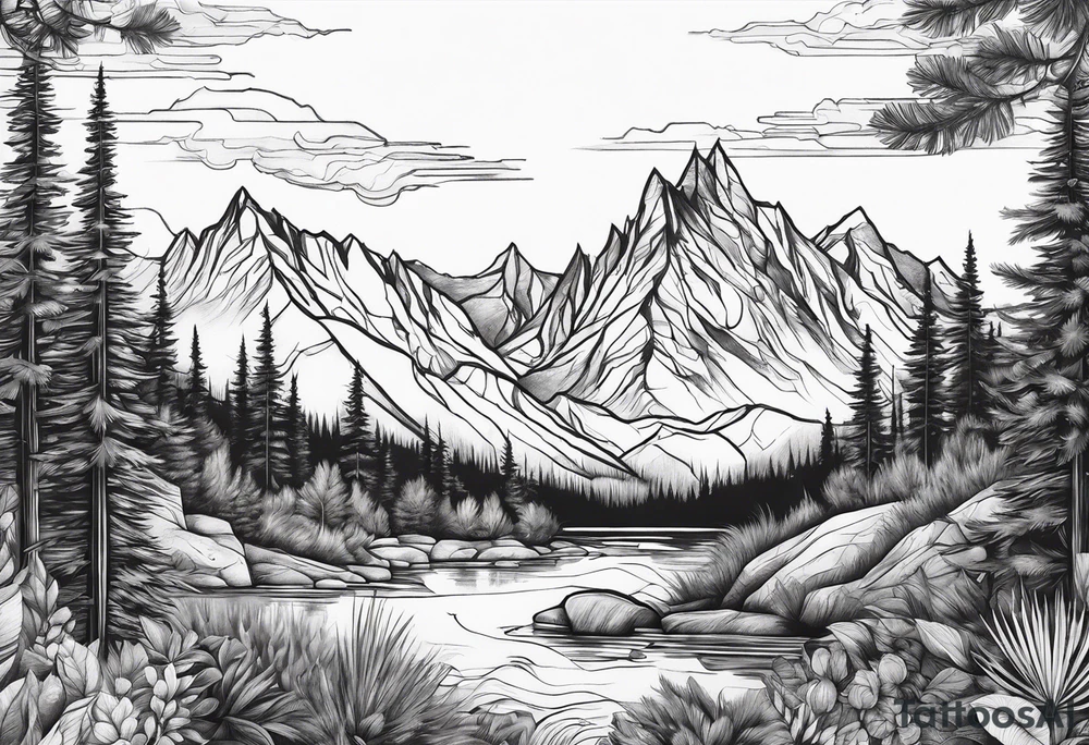 Mountains, animals, concept tattoo idea