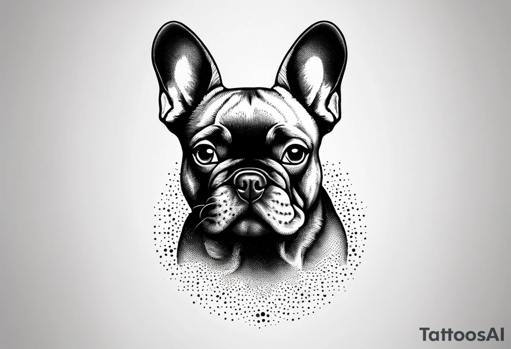 Design a delicate outline tattoo of a French Bulldog, emphasizing its charming features and quirky expression tattoo idea