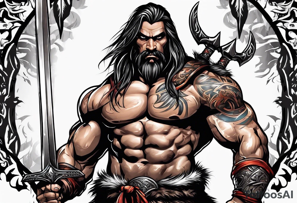 barbarian with long sword tattoo idea