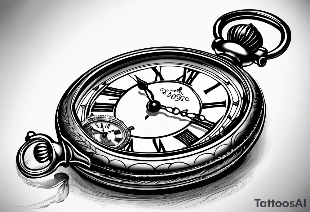 Pocket watch with chain and dates 28/08/1960-25/03/2024 written in it tattoo idea