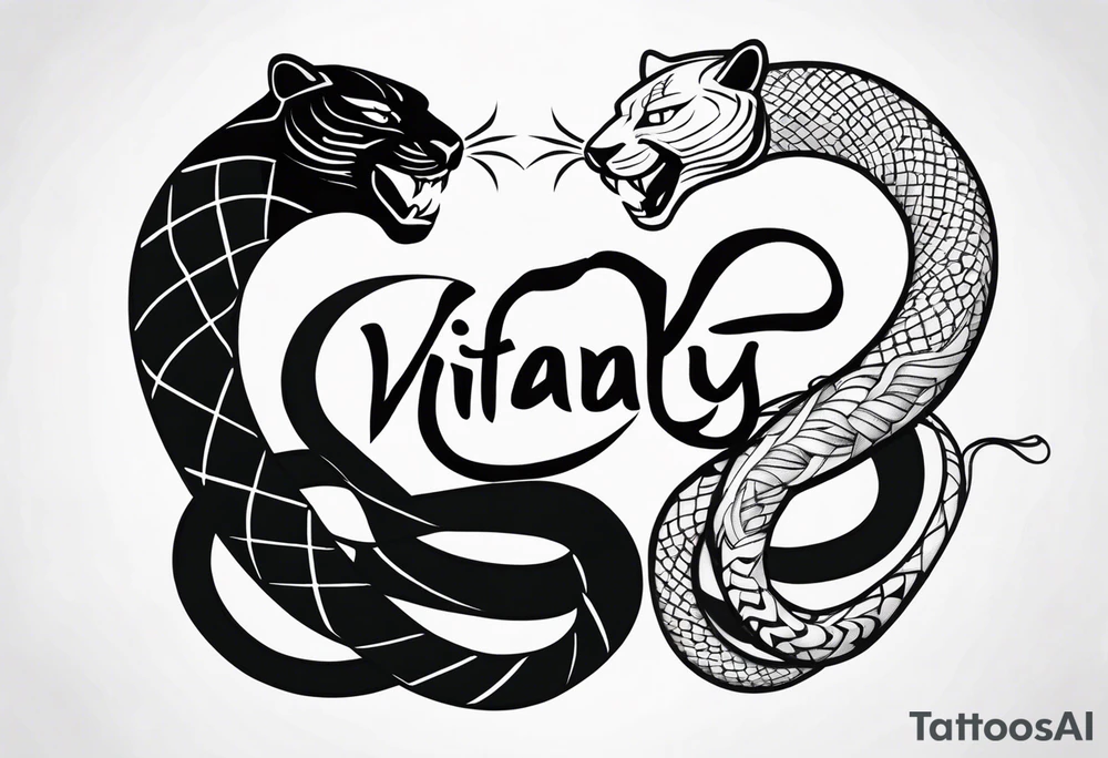 A snake and a panther To fight and wrap around the word "vitality" tattoo idea