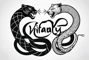 A snake and a panther To fight and wrap around the word "vitality" tattoo idea
