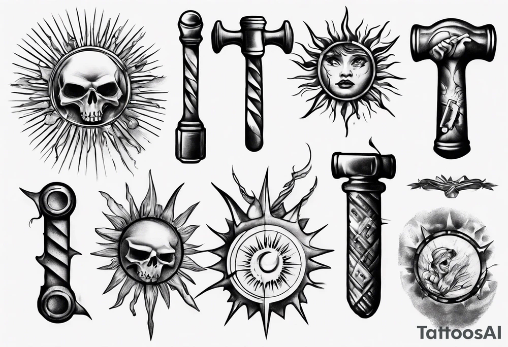 Sun hug a hammer tattoo idea