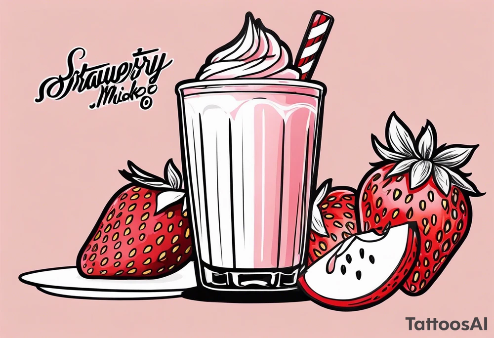 strawberry milkshake. coquette. vintage. black and white. cute tattoo idea