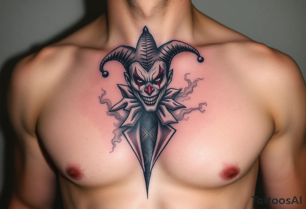 jester in a fog of smoke tattoo idea