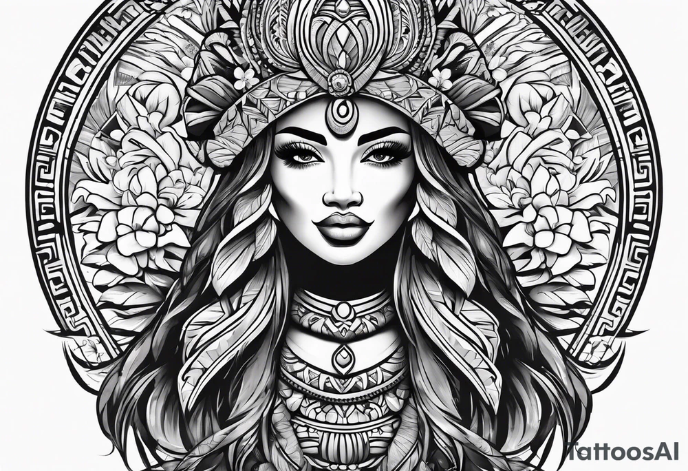 hawaiian tiki with hula girl tattoo idea