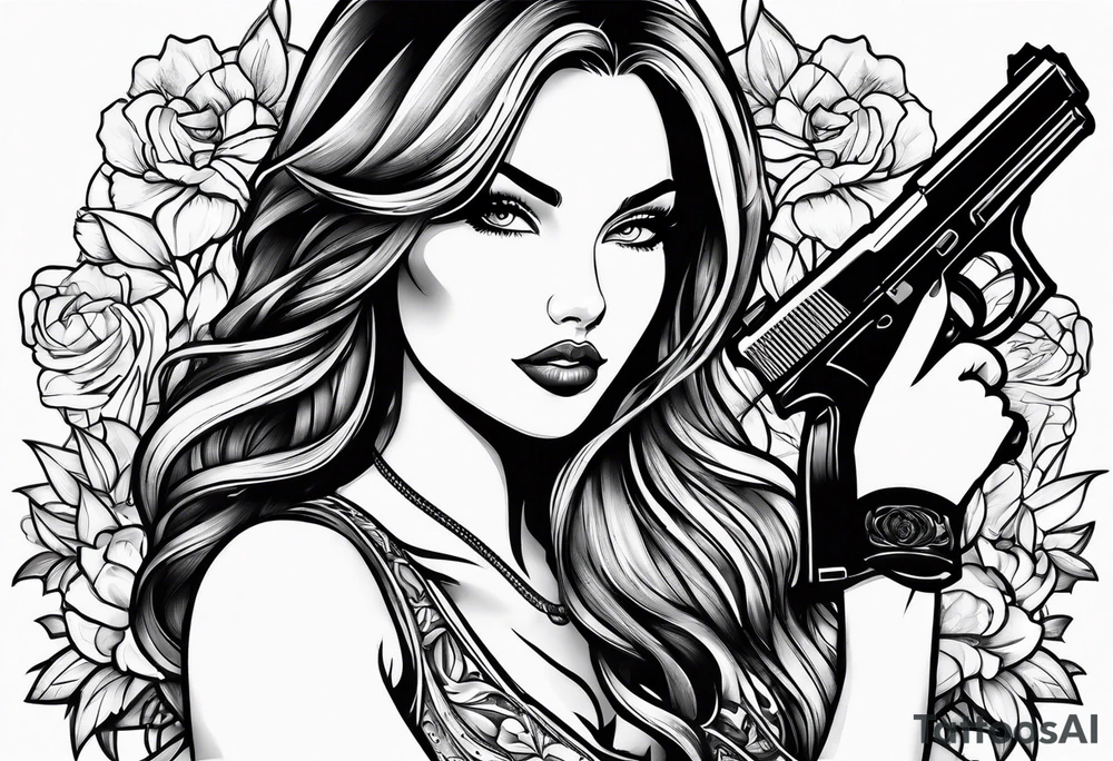 woman with a gun tattoo idea
