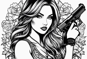 woman with a gun tattoo idea