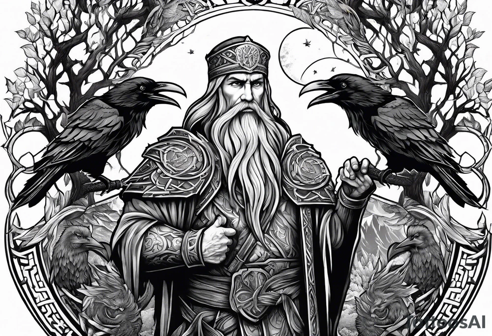 odin and his ravens on Yggdrasil tattoo idea
