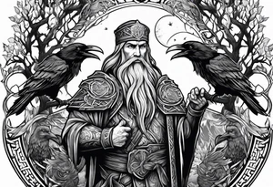 odin and his ravens on Yggdrasil tattoo idea