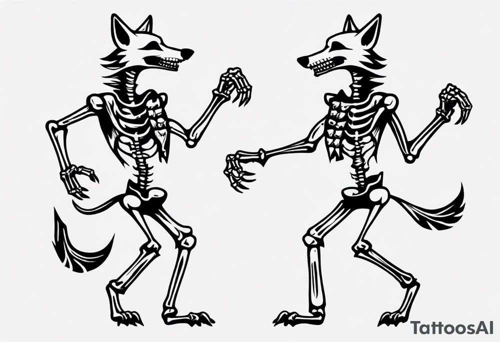 two wolf skeletons dancing salsa tattoo idea
