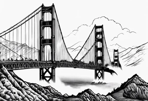 Golden Gate Bridge with fog rolling in with Marin hills in the background tattoo idea