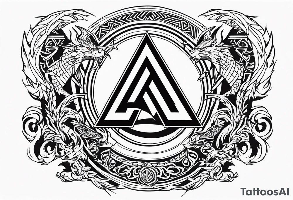 Valhalla sword shield dragon axe Valknut fire tattoo idea Valhalla sword shield dragon axe Valknut fire tattoo idea