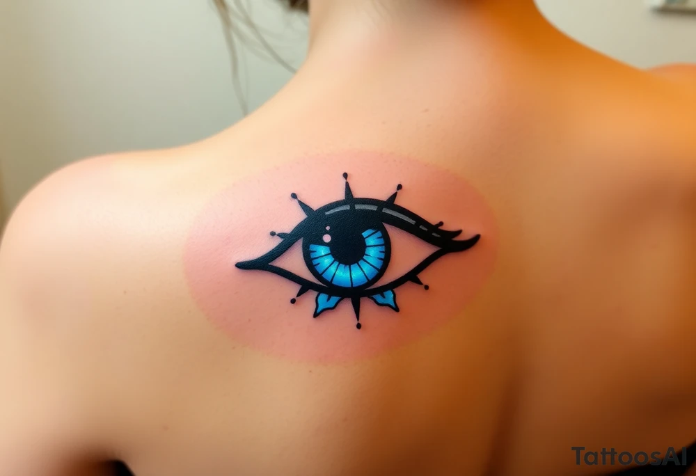An Erudite eye symbol with glowing blue veins, representing sci fi movie Divergent tattoo idea