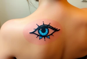 An Erudite eye symbol with glowing blue veins, representing sci fi movie Divergent tattoo idea