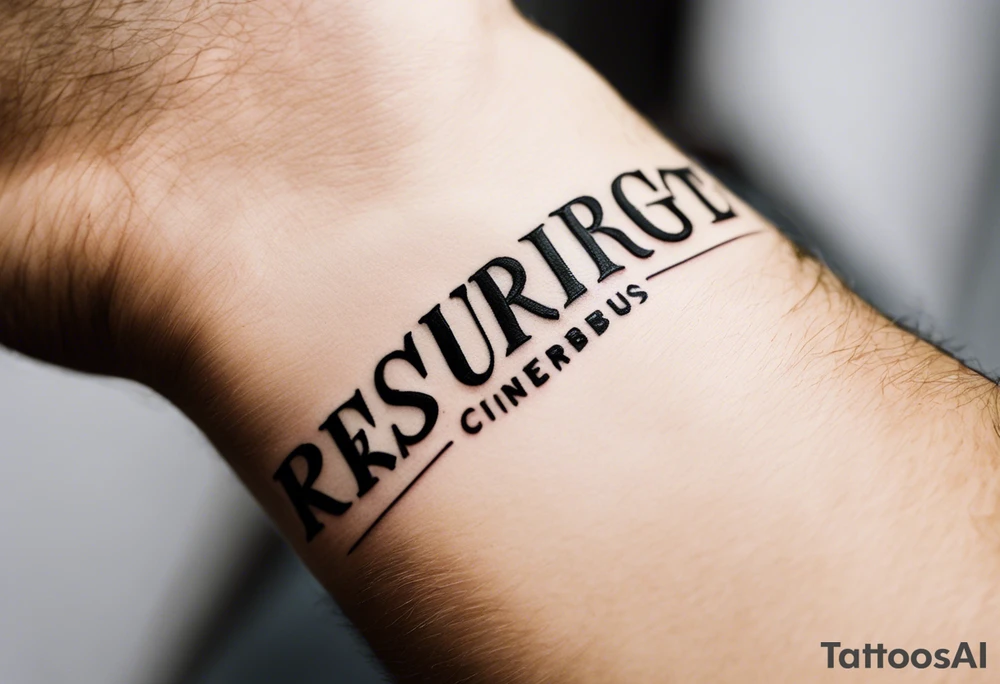 tattoo on wrist that says "resurget cineribus" in a latin bold font tattoo idea