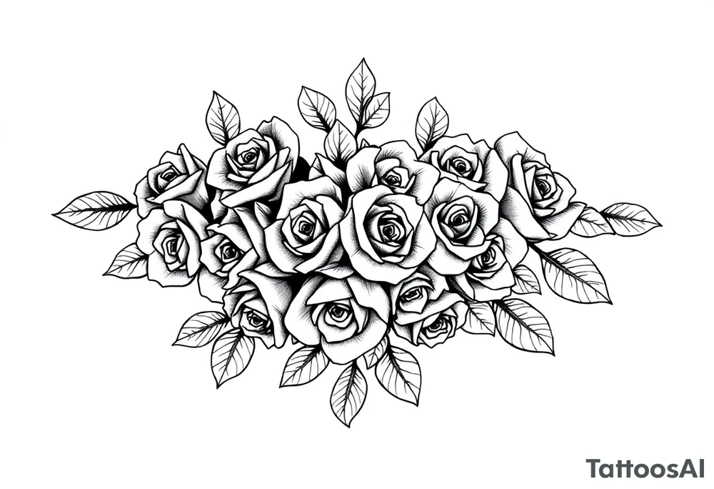 Small Roses with NO LEAVES fully filling up the inside of an lateral elongated diamond shape tattoo idea