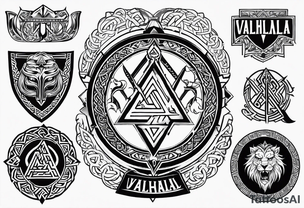Valhalla  sword shield axe Valknut  dragon lion tattoo idea