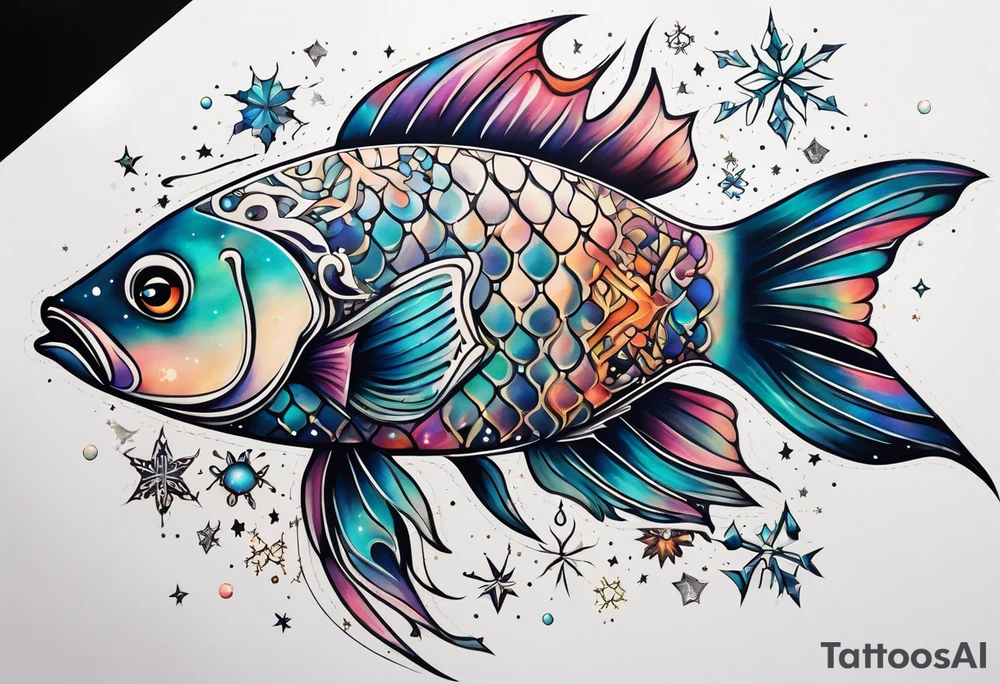 Constellation, animal fish, snowflake tattoo idea