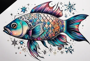 Constellation, animal fish, snowflake tattoo idea