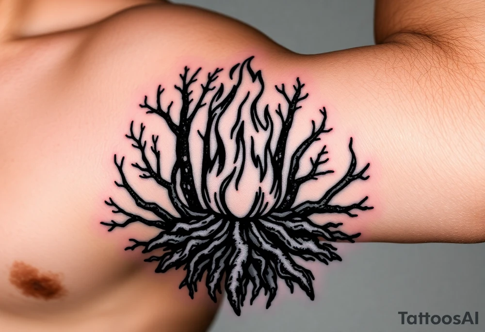 fire in a forest of roots tattoo idea