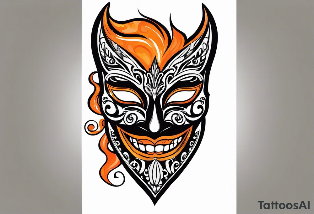 Laughing Male masquerade mask with orange and black smoke tattoo idea