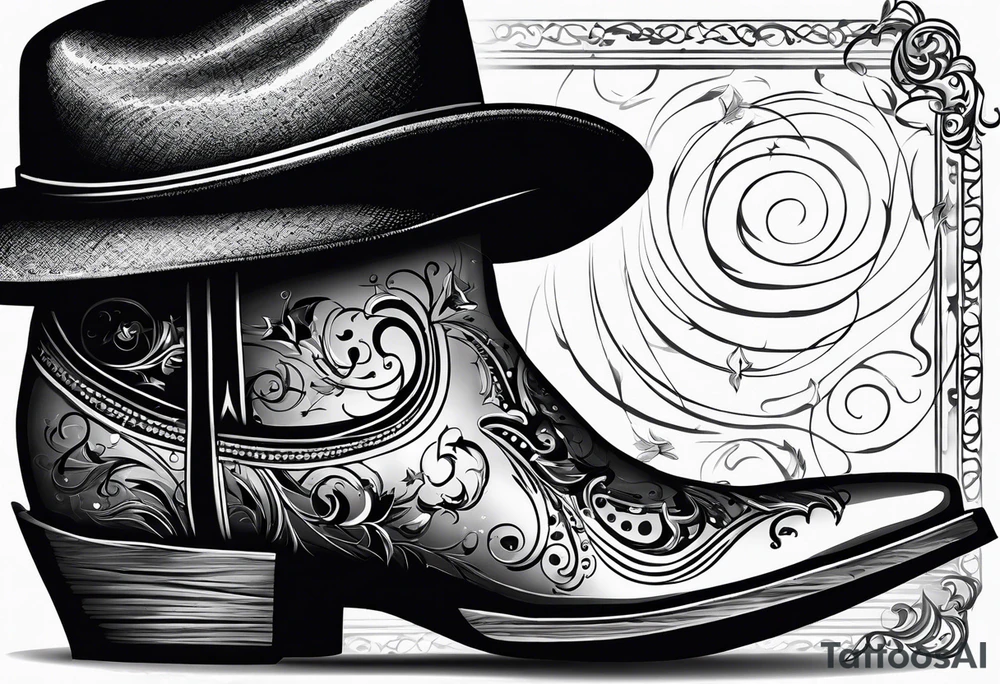 Music notes around Cowboy boots with cowboy hat tattoo idea