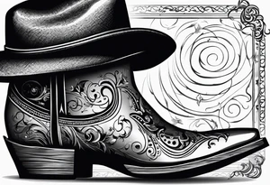 Music notes around Cowboy boots with cowboy hat tattoo idea