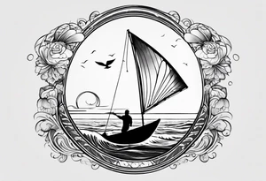 I want a very thin tattoo of a kitesurfer with a heart-shaped sail inflated by the wind. tattoo idea