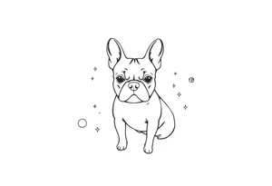 a space themed tattoo of my french bulldog mars. include space elements such as planets and stars tattoo idea