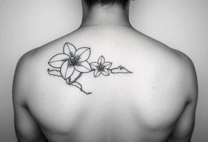 Line tattoo that uses the Venezuelan coastline as the stem of an orchid flower tattoo idea