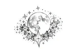 1x10^23 surrounded by cascade of stars and moon tattoo idea