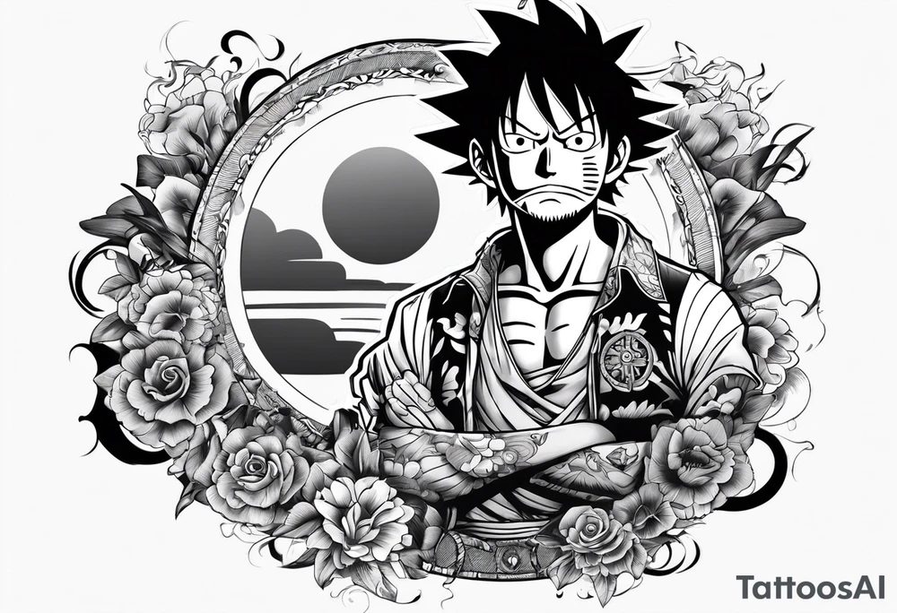 Luffy half normal half gear 5 tattoo idea