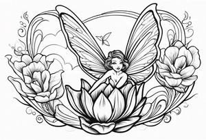 a fairy flying into a tulip tattoo idea