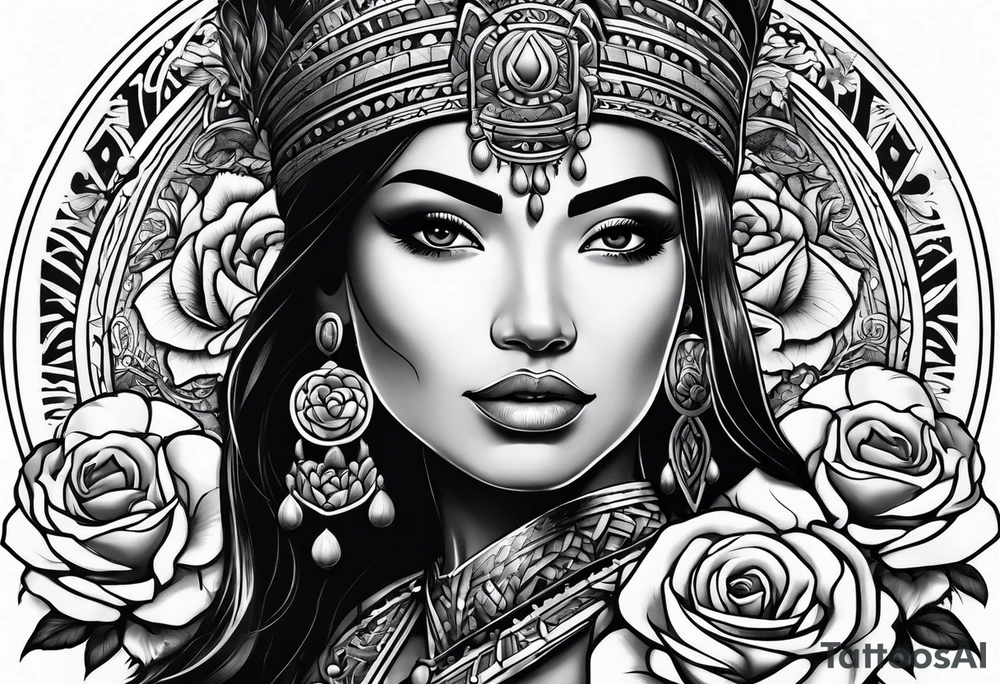 Mayan princess with roses tattoo tattoo idea