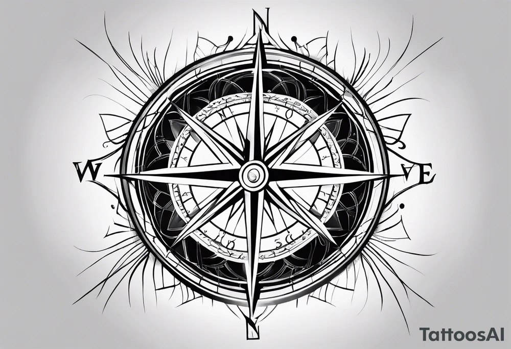make a compass rose with long lines coming out of the tips of each point tattoo idea