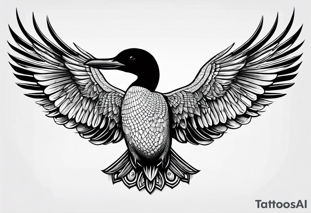 A loon with its wings spread tattoo idea