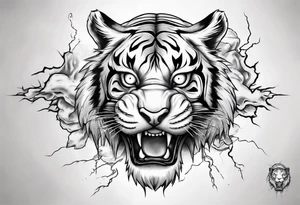 ancient Tiger with lightning and a sun for a forearm sleeve tattoo idea